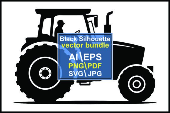 Black Silhouette of Tractor with Driver: Rural Charm for Design