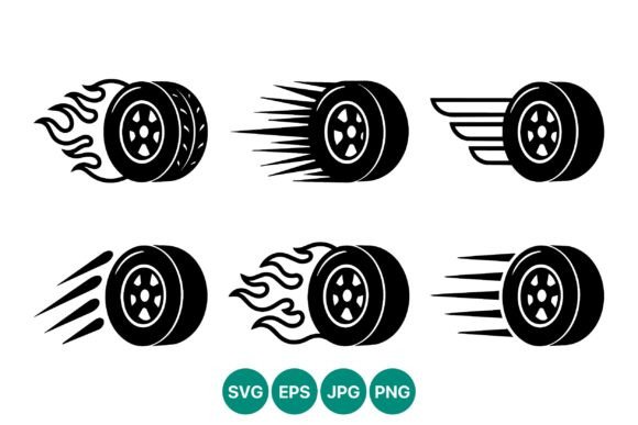 Black Tire Flame Speed Icons Vector for Dynamic Design