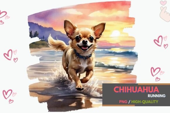 Cute Chihuahua Running – Watercolor PNG: A Designer's Joyful Asset