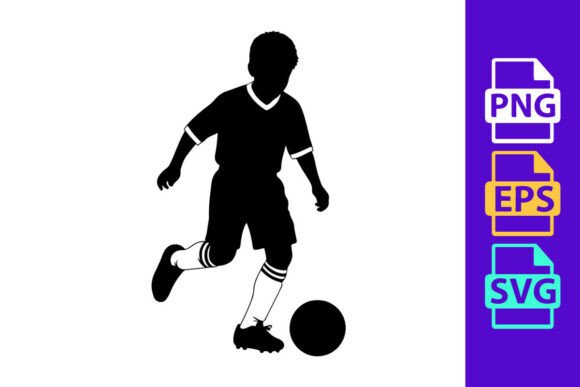 Dynamic Motion: The Silhouette of a Boy Playing Soccer Clipart
