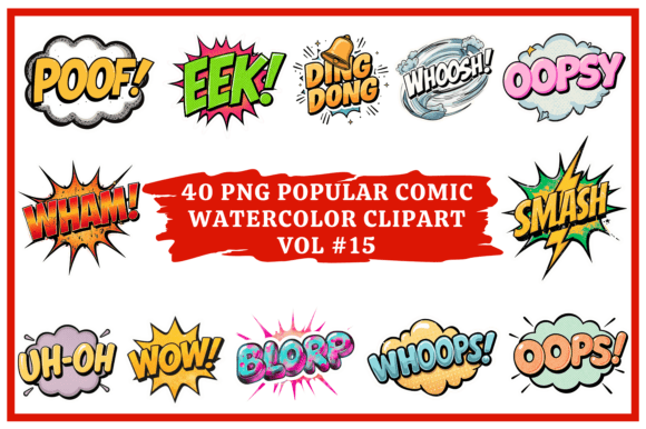 Explosive Visuals: Comic Watercolor Clipart Vol #15