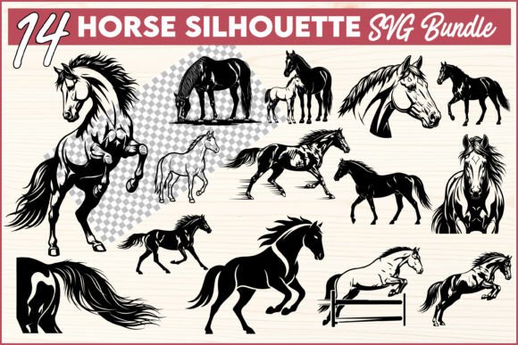 Horse Silhouette SVG Bundle: 14 Dynamic Equine Designs