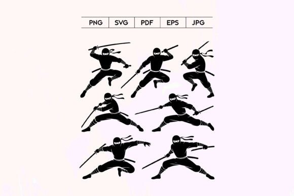 Ninja Action Poses Silhouette Set: Dynamic Design Assets