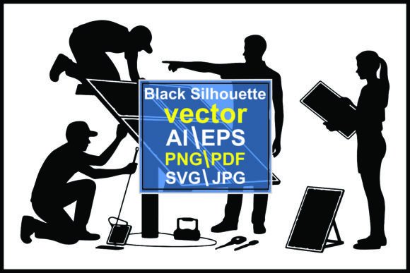 Silhouette People Installing Solar Panel: Visual Storytelling