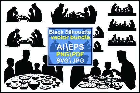 Silhouettes People Eating at Tables Food: A Designer's Visual Toolkit