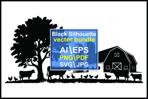 Timeless Country Charm: The Silhouettes Farm Scene Barn Silo Tree