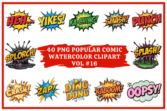 Unleash Comic Energy with Popular Comic Watercolor Clipart Vol #16