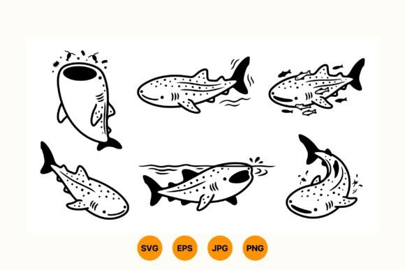 Whale Shark Clipart SVG Kit: Playful Line Art for Modern Design